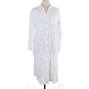 Magaschoni Linen Dress Tunic Button Up S/P 100% Organic Cotton White 46" Length